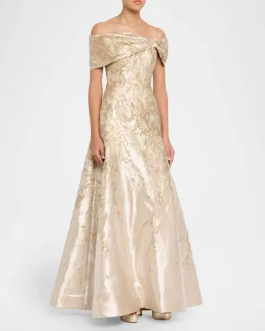 Rene Ruiz Collection Off-Shoulder Metallic Jacquard Gown | Thumbnail 4 Rene Ruiz Collection Off-Shoulder Metallic Jacquard Gown | Thumbnail 4