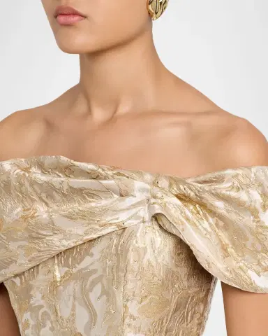 Rene Ruiz Collection Off-Shoulder Metallic Jacquard Gown | Thumbnail 5 Rene Ruiz Collection Off-Shoulder Metallic Jacquard Gown | Thumbnail 5