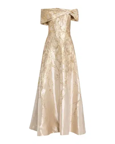 Rene Ruiz Collection Off-Shoulder Metallic Jacquard Gown | Thumbnail 1 Rene Ruiz Collection Off-Shoulder Metallic Jacquard Gown | Thumbnail 1