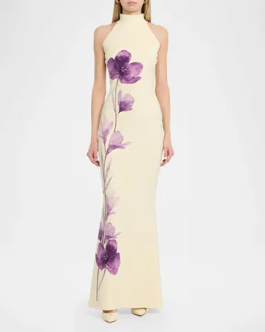 Chiara Boni La Petite Robe Gudrum Floral-Print Halter Mermaid Gown | Thumbnail 2