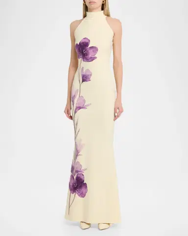 Chiara Boni La Petite Robe Gudrum Floral-Print Halter Mermaid Gown | Thumbnail 4