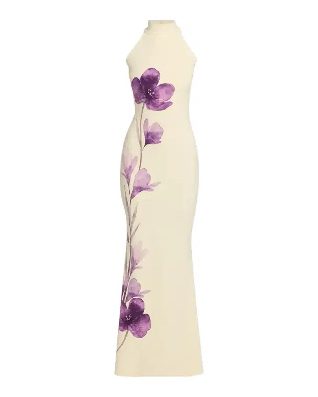 Chiara Boni La Petite Robe Gudrum Floral-Print Halter Mermaid Gown