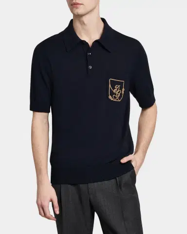 Dolce & Gabbana Men's Pocket-Logo Wool Knit Short-Sleeve Polo Sweater | Thumbnail 3 Dolce & Gabbana Men's Pocket-Logo Wool Knit Short-Sleeve Polo Sweater | Thumbnail 3