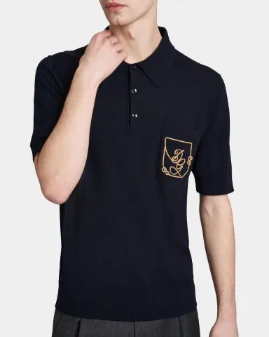 Dolce & Gabbana Men's Pocket-Logo Wool Knit Short-Sleeve Polo Sweater | Thumbnail 4 Dolce & Gabbana Men's Pocket-Logo Wool Knit Short-Sleeve Polo Sweater | Thumbnail 4