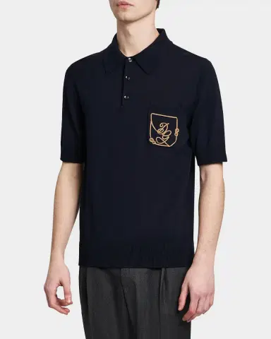 Dolce & Gabbana Men's Pocket-Logo Wool Knit Short-Sleeve Polo Sweater | Thumbnail 5 Dolce & Gabbana Men's Pocket-Logo Wool Knit Short-Sleeve Polo Sweater | Thumbnail 5