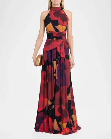 Chiara Boni La Petite Robe Ankita Draped Floral-Print Halter Gown | Thumbnail 2 Chiara Boni La Petite Robe Ankita Draped Floral-Print Halter Gown | Thumbnail 2