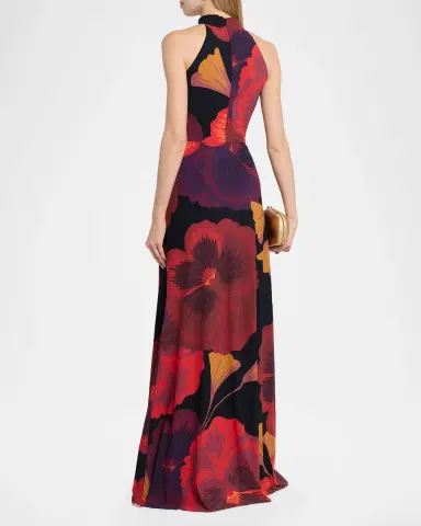 Chiara Boni La Petite Robe Ankita Draped Floral-Print Halter Gown | Thumbnail 3 Chiara Boni La Petite Robe Ankita Draped Floral-Print Halter Gown | Thumbnail 3