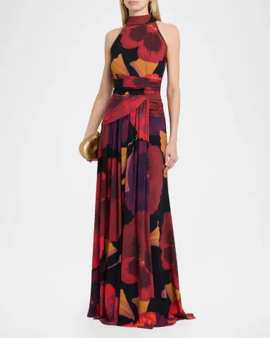 Chiara Boni La Petite Robe Ankita Draped Floral-Print Halter Gown | Thumbnail 4 Chiara Boni La Petite Robe Ankita Draped Floral-Print Halter Gown | Thumbnail 4
