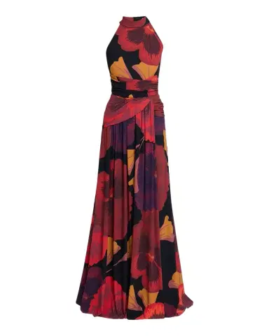 Chiara Boni La Petite Robe Ankita Draped Floral-Print Halter Gown | Thumbnail 1 Chiara Boni La Petite Robe Ankita Draped Floral-Print Halter Gown | Thumbnail 1