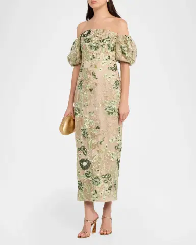 Milly Nene Embroidered Off-Shoulder Maxi Dress | Thumbnail 4 Milly Nene Embroidered Off-Shoulder Maxi Dress | Thumbnail 4