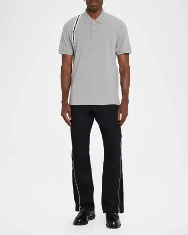 McQueen Men's Shoulder-Strap Pique Short-Sleeve Polo Shirt | Thumbnail 2
