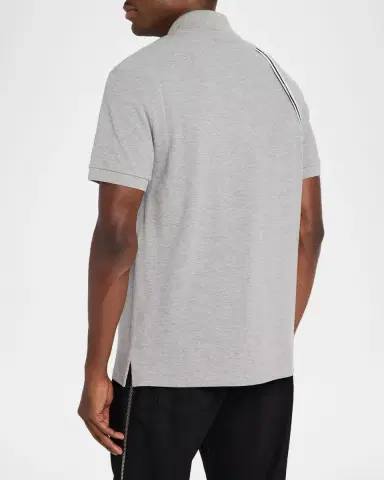 McQueen Men's Shoulder-Strap Pique Short-Sleeve Polo Shirt | Thumbnail 3