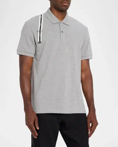 McQueen Men's Shoulder-Strap Pique Short-Sleeve Polo Shirt | Thumbnail 4
