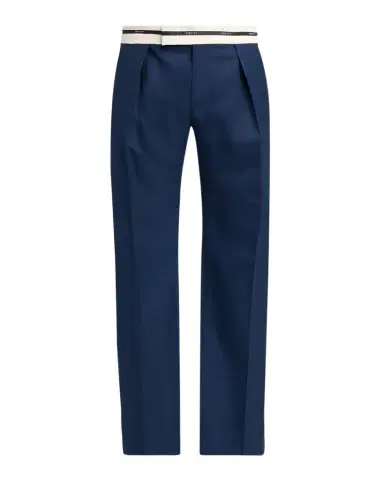 Alexander McQueen Men's Wool Stripe-Waistband Wide-Leg Pleated Trousers | Thumbnail 1