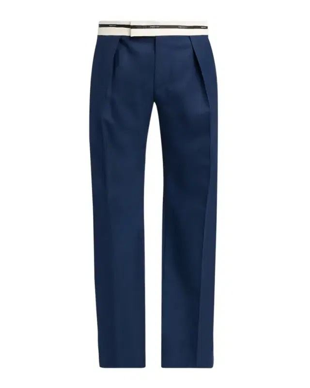 McQueen Men 's Wool Stripe-Waistband Wide-Leg Pleated Trousers