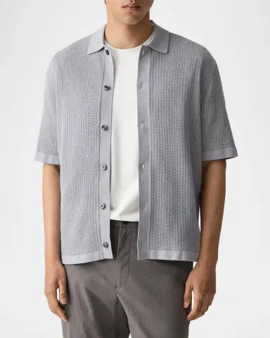 Theory Men's Cotton Mesh Knit Short-Sleeve Shirt | Thumbnail 4 Theory Men's Cotton Mesh Knit Short-Sleeve Shirt | Thumbnail 4