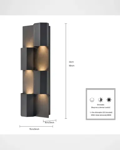Arabela Lighting Zubris 14" Outdoor LED Wall Sconce | Thumbnail 7 Arabela Lighting Zubris 14" Outdoor LED Wall Sconce | Thumbnail 7