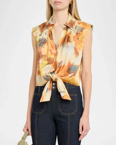 Cinq à Sept Marianna Embellished Watercolor Floral Top | Thumbnail 4