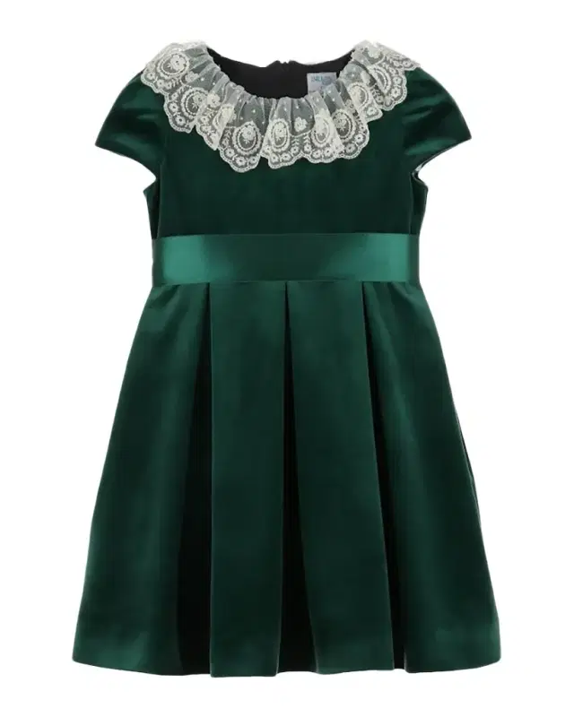 Luli & Me Girl 's Deluxe Velvet Lace-Collar Dress, Size 2T-6