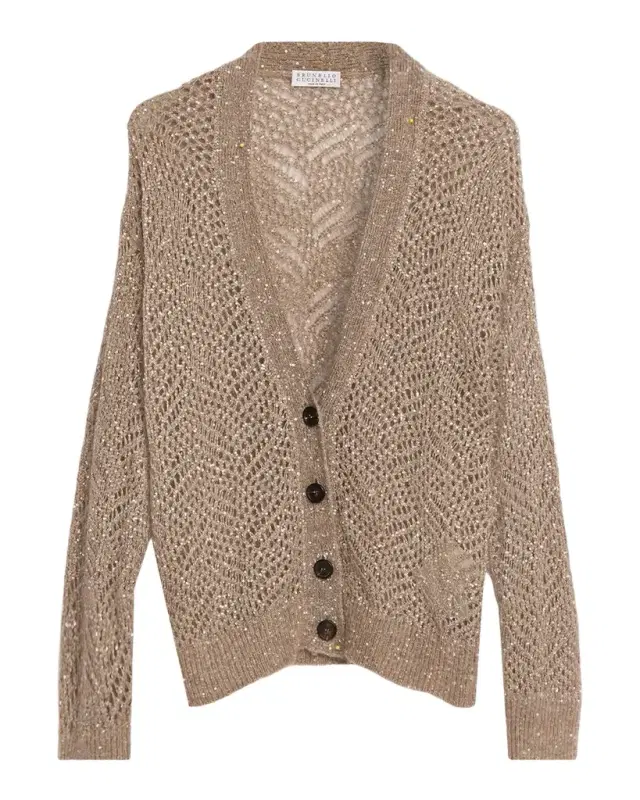 Brunello Cucinelli Sequined Mesh-Knit Cardigan