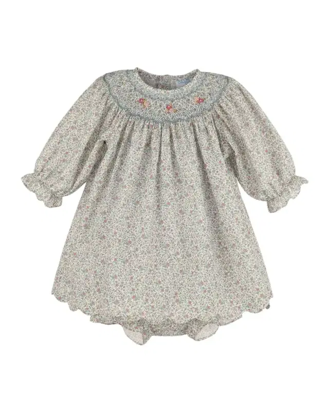 Luli & Me Girl 's Fall Blossom Bishop Dress & Bloomers Set, Size 6M-24M