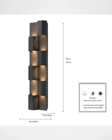 Arabela Lighting Skyline 27" 10-Light Outdoor LED Wall Sconce | Thumbnail 7 Arabela Lighting Skyline 27" 10-Light Outdoor LED Wall Sconce | Thumbnail 7