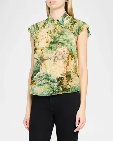 Alice + Olivia Martel Flutter-Sleeve Blouse | Thumbnail 4