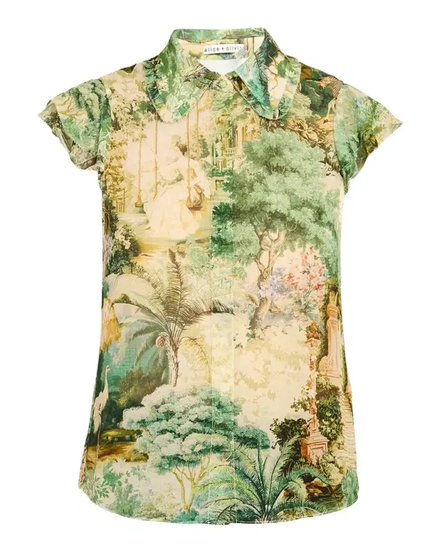 ALICE + OLIVIA Martel Flutter-Sleeve Blouse