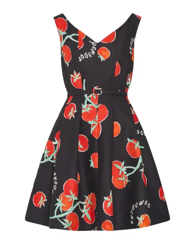Peggy Tomato-Print Fit-&-Flare Mini Dress