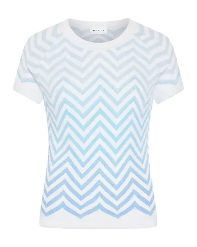 Milly Kaira Ombre Chevron Shimmer Knit Top