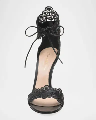 Gianvito Rossi 105mm Evie Embroidered Leather Ankle-Tie Sandals | Thumbnail 3
