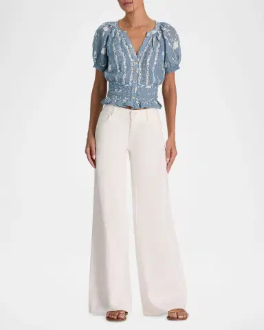 Alice + Olivia Kathryn Embroidered Short-Sleeve Blouse | Thumbnail 2 Alice + Olivia Kathryn Embroidered Short-Sleeve Blouse | Thumbnail 2