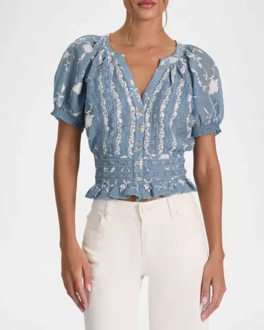Alice + Olivia Kathryn Embroidered Short-Sleeve Blouse | Thumbnail 4 Alice + Olivia Kathryn Embroidered Short-Sleeve Blouse | Thumbnail 4