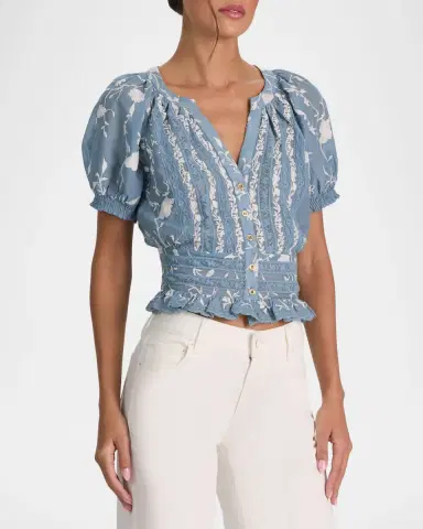 Alice + Olivia Kathryn Embroidered Short-Sleeve Blouse | Thumbnail 6 Alice + Olivia Kathryn Embroidered Short-Sleeve Blouse | Thumbnail 6