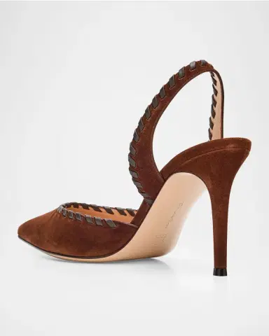 Gianvito Rossi 85mm Whipstitch Suede Slingback Pumps | Thumbnail 4
