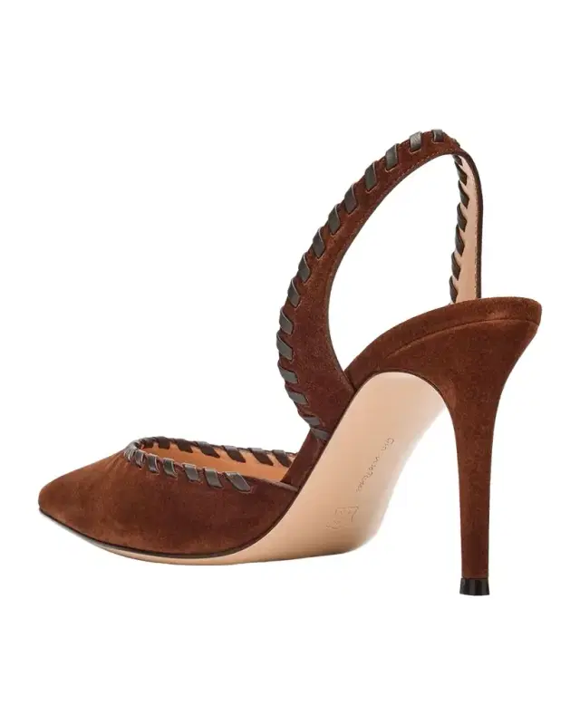 Gianvito Rossi 85mm Whipstitch Suede Slingback Pumps