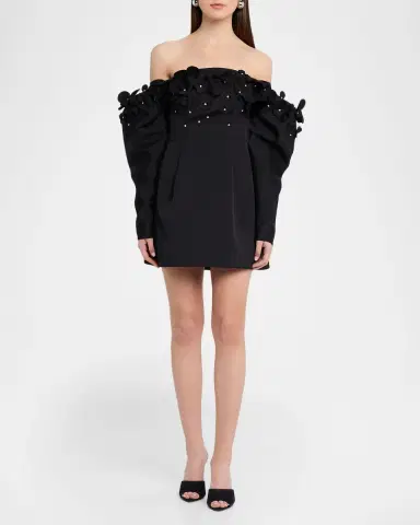 ACLER Bunowen 3D-Floral Off-The-Shoulder Cotton-Blend Mini Dress | Thumbnail 2