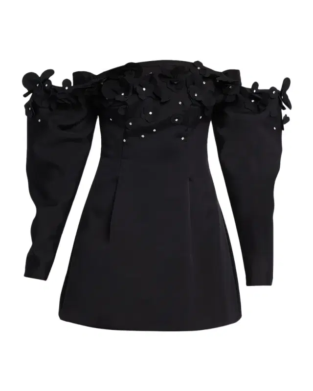 Bunowen 3D-Floral Off-The-Shoulder Cotton-Blend Mini Dress