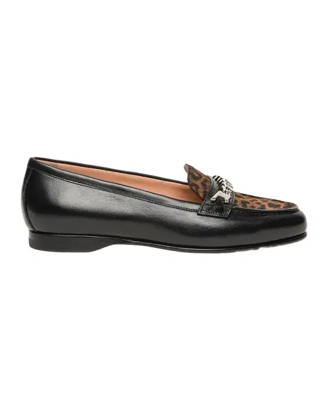 Santoni Leopard Calf Hair and Leather Bit Loafers