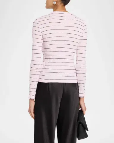 Vince Stripe Long-Sleeve Rib-Knit Tee | Thumbnail 3 Vince Stripe Long-Sleeve Rib-Knit Tee | Thumbnail 3