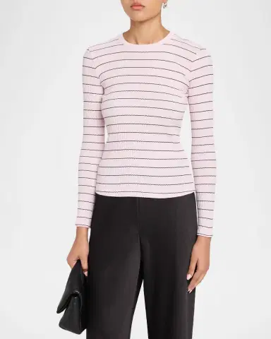 Vince Stripe Long-Sleeve Rib-Knit Tee | Thumbnail 4 Vince Stripe Long-Sleeve Rib-Knit Tee | Thumbnail 4