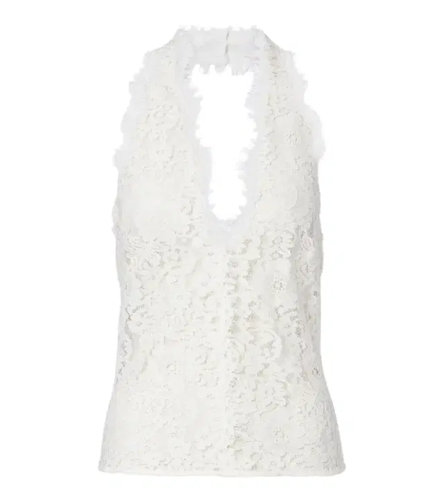 Halterneck cotton-blend lace top