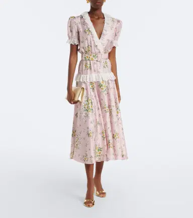 Rodarte Belted floral silk twill midi dress | Thumbnail 3 Rodarte Belted floral silk twill midi dress | Thumbnail 3