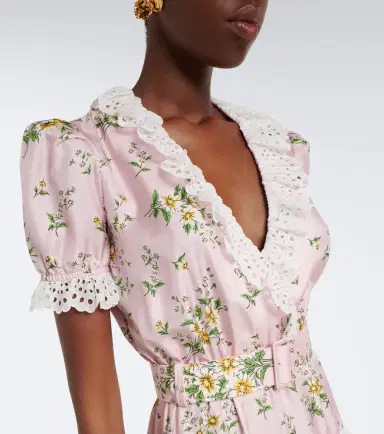 Rodarte Belted floral silk twill midi dress | Thumbnail 4 Rodarte Belted floral silk twill midi dress | Thumbnail 4