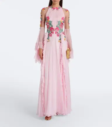 Costarellos Embellished floral-appliqué silk gown | Thumbnail 4