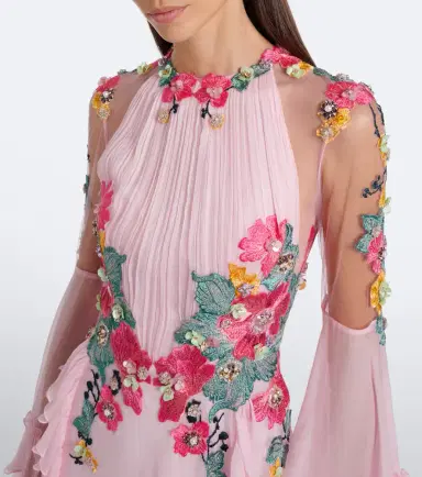 Costarellos Embellished floral-appliqué silk gown | Thumbnail 6