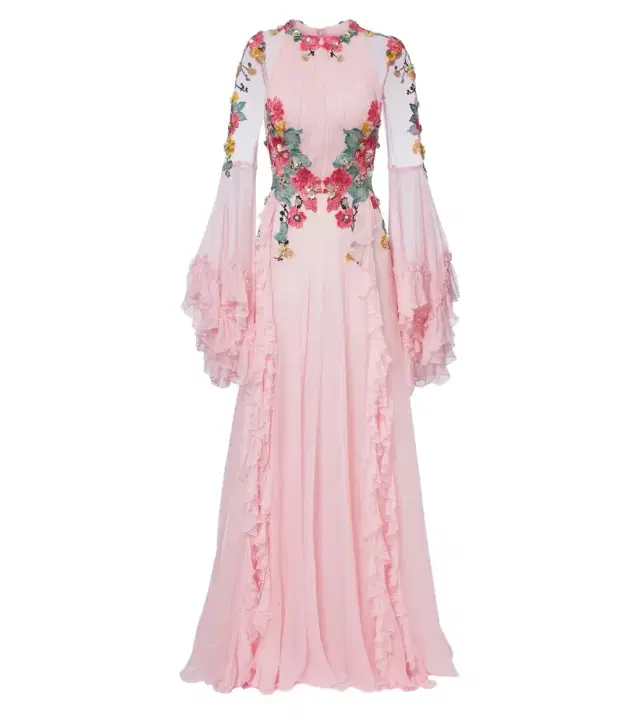 Costarellos Embellished floral-appliqué silk gown
