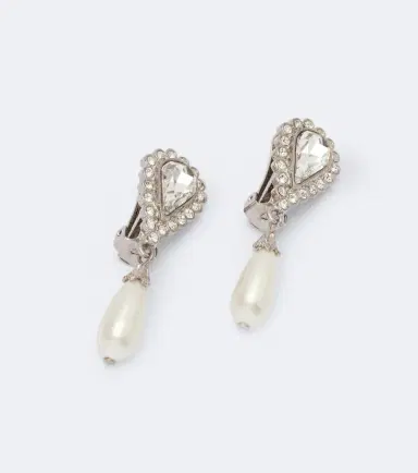 Alessandra Rich Crystal-embellished faux pearl clip-on earrings | Thumbnail 2