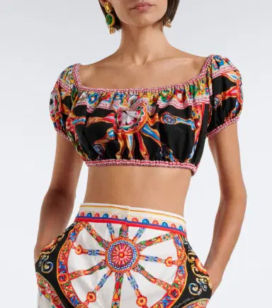 Dolce & Gabbana Carretto cotton poplin crop top | Thumbnail 2 Dolce & Gabbana Carretto cotton poplin crop top | Thumbnail 2