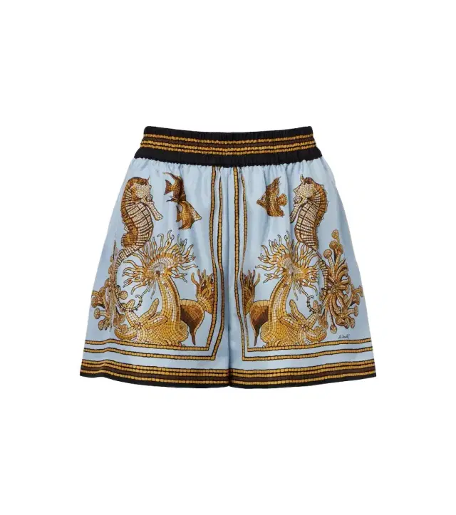 Pull-Up printed silk twill shorts